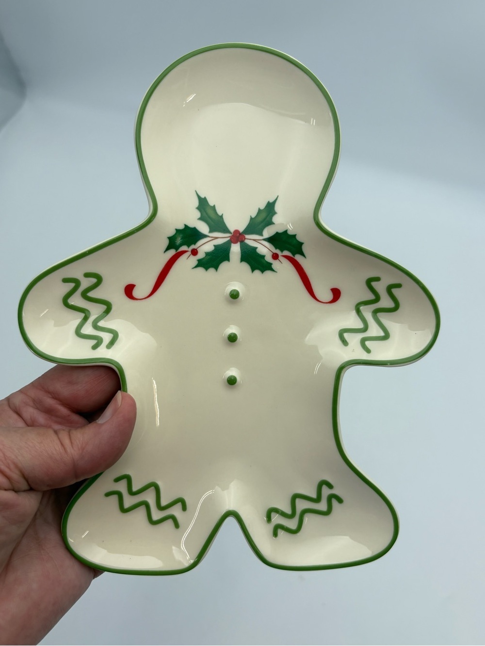 Lenox Holiday Gingerbread Man Serving Dish with Green & Red Accents